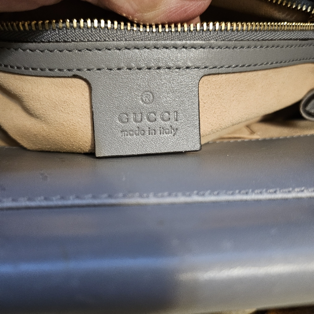 Authentic Gucci gray Leather bamboo handle 2 way bag - Picture 9 of 10